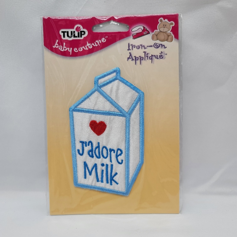 Baby Iron On J'adore Milk Carton Patch Applique Tulip Baby Couture Transfer